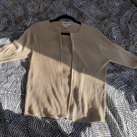 Y2k Vintage D.J. International 100% Silk Neutral Ribbed Open Cardigan Sweater - Picture 5 of 7